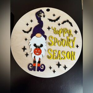 Hand Crafted Wooden "Happy Spooky Season “ Gnome Door Hanger Laser Cut